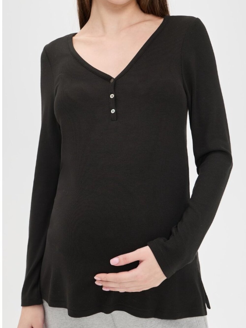 🌟 HATCH 🌟 THE SOFTEST RIB NURSING MATERNITY HENLEY BLACK SZ 0 XS